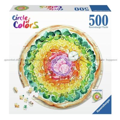 Farverige cirkler: Pizza - Rundt puslespil, 500 brikker