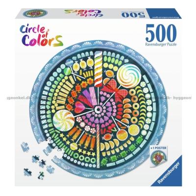 Farverige cirkler: Slik - Rundt puslespil, 500 brikker