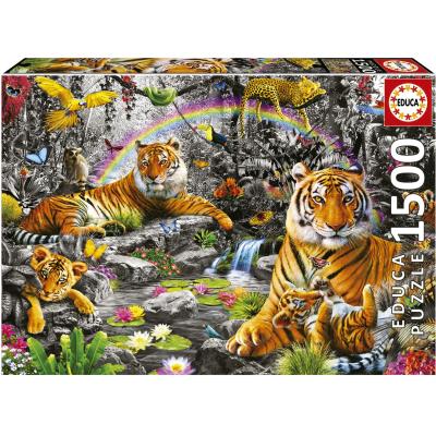 Chesterman: Tigerfamilien - i sort/hvid med farve, 1500 brikker