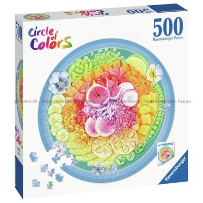 Farverige cirkler: Poke bowl - Rundt puslespil, 500 brikker