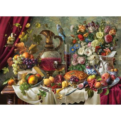 Billede af Stilleben med blomster og frugt, 1000 brikker