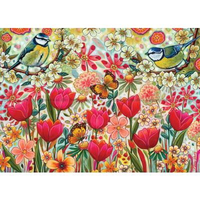 Billede af Blåmejser og tulipaner, 500 brikker
