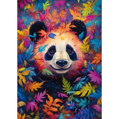 Billede af Panda blandt farverige blade, 1000 brikker