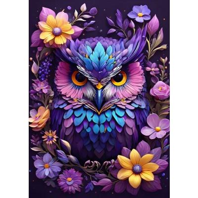 Billede af Farverig ugle blandt blomster, 300 brikker