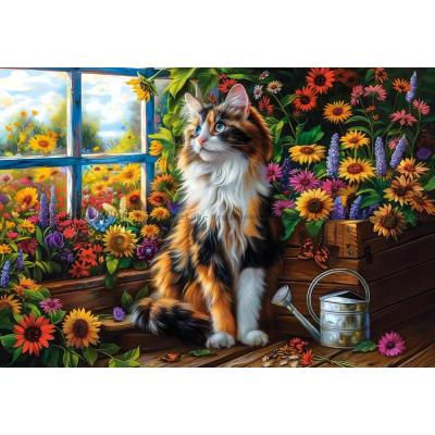 Billede af Katten blandt blomsterne i skuret, 1000 brikker