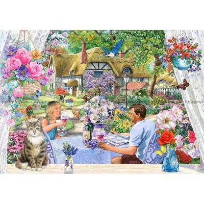 Sommeridyl i blomstrende have, 500 brikker