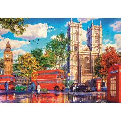 Billede af London: Gadeliv i regn, 1000 brikker