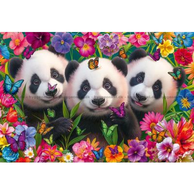 Billede af Nysgerrige pandaer blandt blomster, 200 brikker