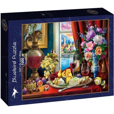 Bordet er dækket med ost og vin, 1000 brikker