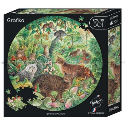 Junglen med katte - Rundt puslespil, 500 brikker