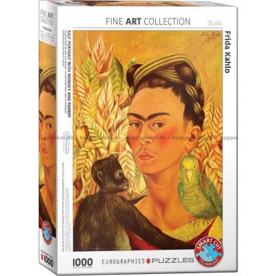 Kahlo: Selvportræt med abe og papegøje, 1000 brikker