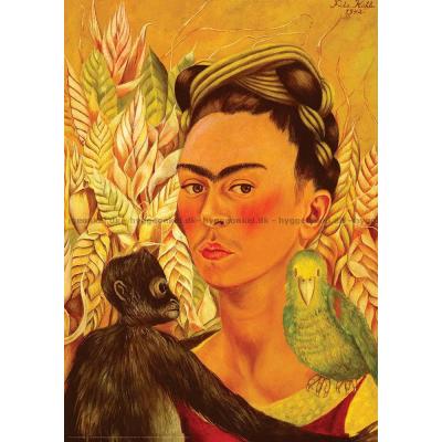 Billede af Kahlo: Selvportræt med abe og papegøje, 1000 brikker