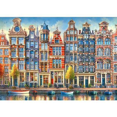 Billede af Amsterdam: Farverige huse ved kanalen, 1000 brikker