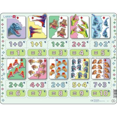 Matematik: Plus stykker med dinosaurer - Rammepuslespil, 20 brikker