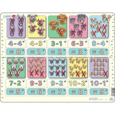 Matematik: Minus stykker med hunde - Rammepuslespil, 20 brikker