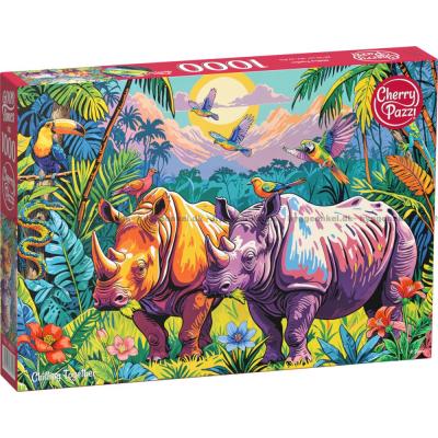 Farverige næsehorn i junglen, 1000 brikker