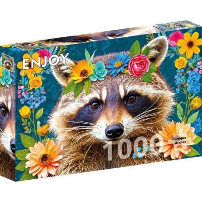 Billede af Vaskebjørn med blomsterkrans, 1000 brikker