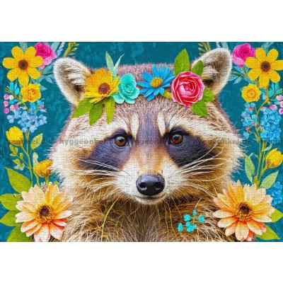 Billede af Vaskebjørn med blomsterkrans, 1000 brikker
