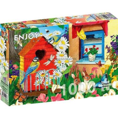 Billede af Blåmejser ved fuglehuset, 1000 brikker