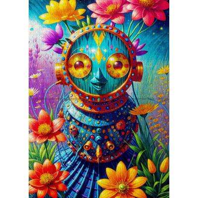 Billede af Mekanisk robot blandt blomster, 1000 brikker