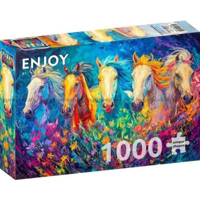 Billede af Farverige heste i gallop, 1000 brikker