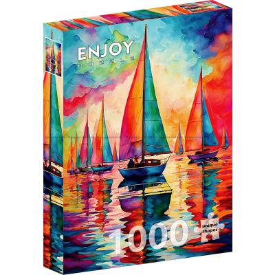 Billede af Farverige både på stille vand, 1000 brikker