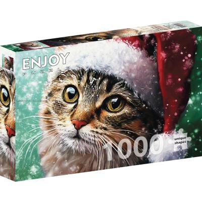 Nysgerrig kat med nissehue, 1000 brikker