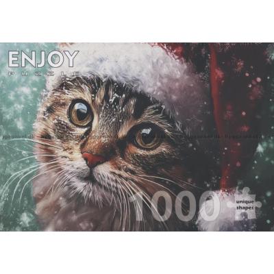 Billede af Nysgerrig kat med nissehue, 1000 brikker