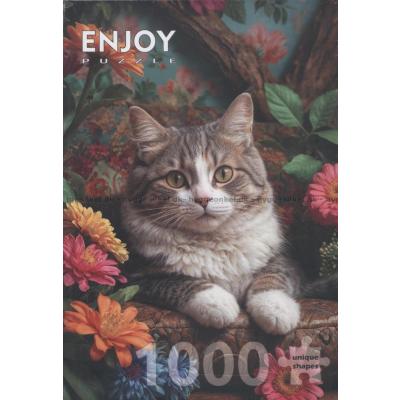 Billede af Katten blandt blomster, 1000 brikker