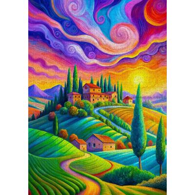 Billede af Toscana: Solnedgang over bakkerne, 1000 brikker