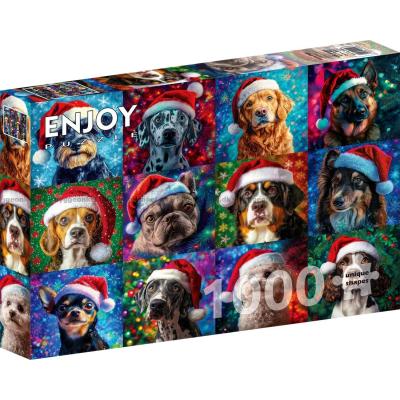 Julehunde med nissehuer, 1000 brikker