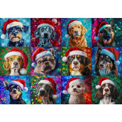 Billede af Julehunde med nissehuer, 1000 brikker
