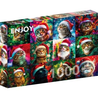 Julekatte med nissehuer, 1000 brikker