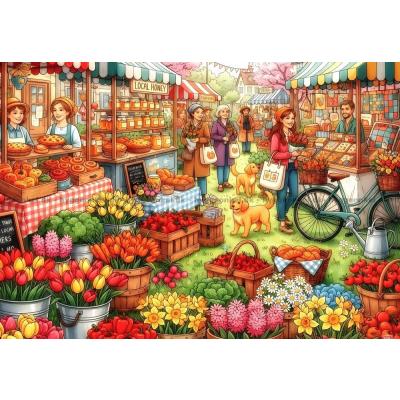 Billede af Blomster og brød på markedet, 1000 brikker
