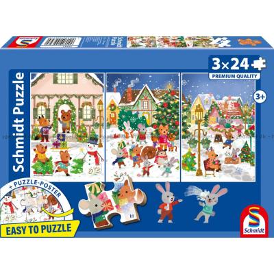 Billede af Jul i dyrenes by, 3x24 brikker