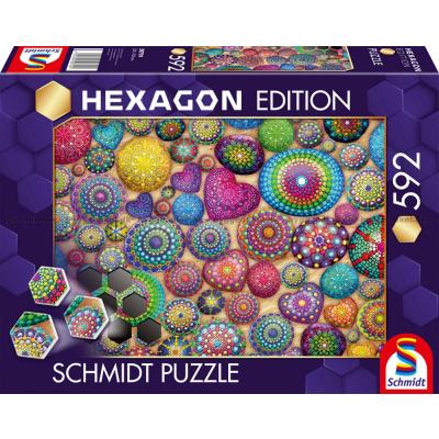 Billede af Hexagon: Farverige mønstre på sten, 592 brikker