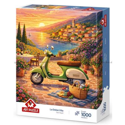 Billede af Vespa i solnedgangen, 1000 brikker