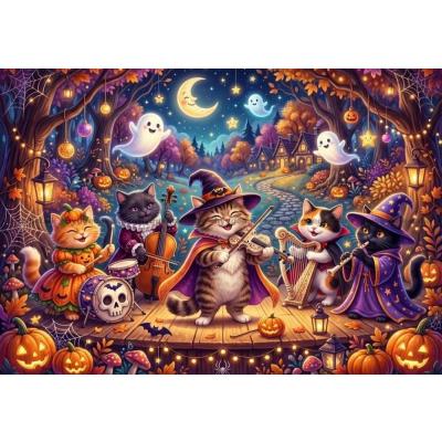 Billede af Kattenes halloween orkester, 1000 brikker