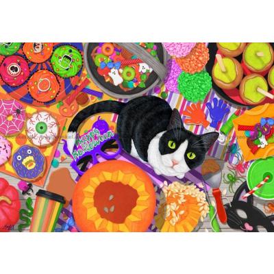 Billede af Kat blandt halloween fristelser, 1000 brikker
