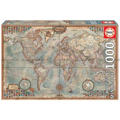 Politisk verdenskort - Miniature, 1000 brikker