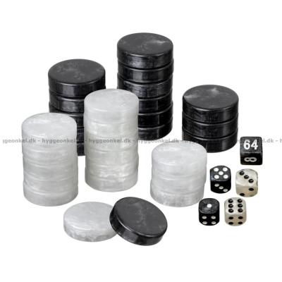 Backgammon: Ekstra brikker 34 mm (sorte og hvide)