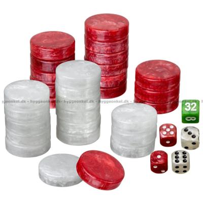Backgammon: Ekstra brikker 28 mm (røde og hvide)