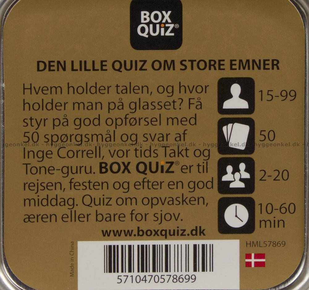 Køb Box Quiz: Takt og nye i dag. E-mærket webshop UDGÅET!!!
