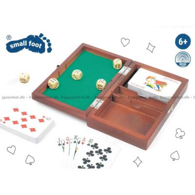 Kort og terninger i æske